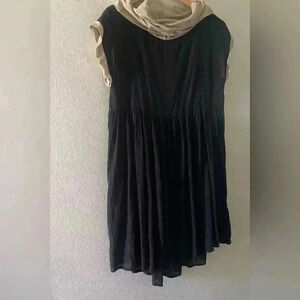Luukaa Lightly Sheer High Low Tunic Dress Contrast High Collar Sleeve Black 6
